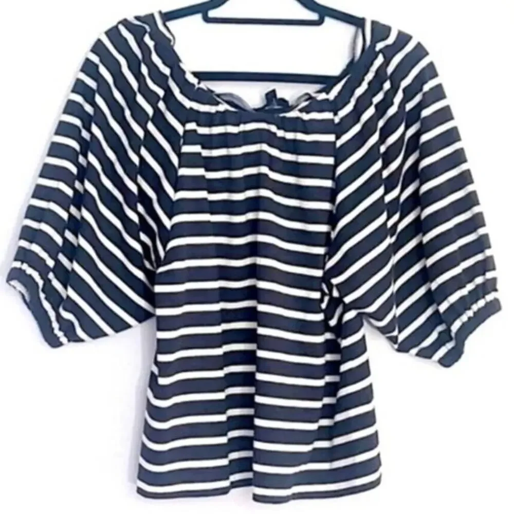 J.Crew Blouse Cropped Striped Black Size S Lightweight Coastal Travel